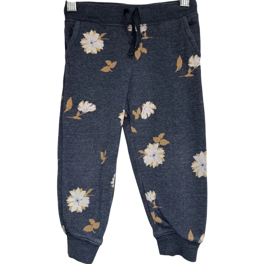 OshKosh B'gosh Toddler Girls 24M Floral Print Jogger Pants Navy Fleece Sweatpant